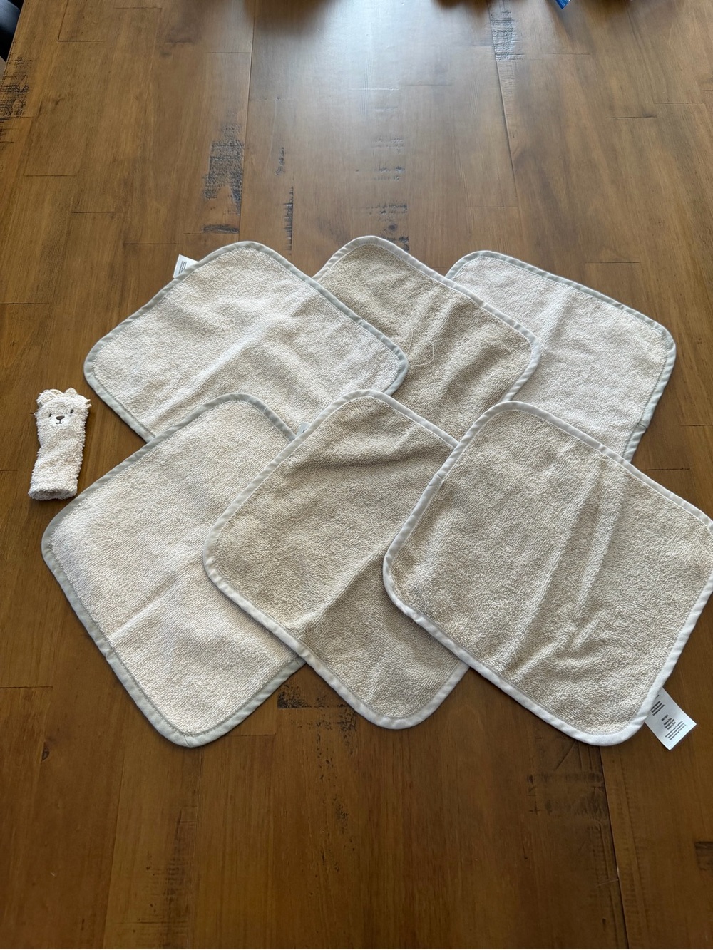 Neutral Beige Baby Washcloths - Soft Terry Cloth (6 Pack) & finger puppet